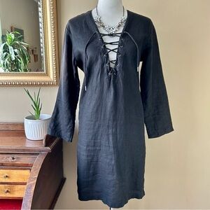 Mikoh Malama Black Linen Lace-up Long Sleeve Mini Dress Cover-up Size XS / S